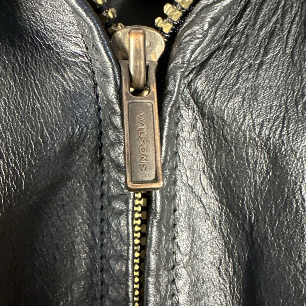 Vintage Wilsons Leather Jacket Womens Medium Black Fringe Western Cropped Biker - Picture 6 of 11